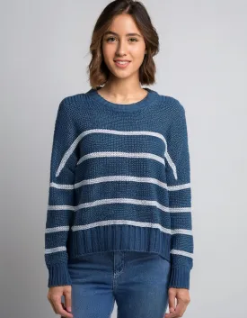 Blue and White Striped Knit Pullover
