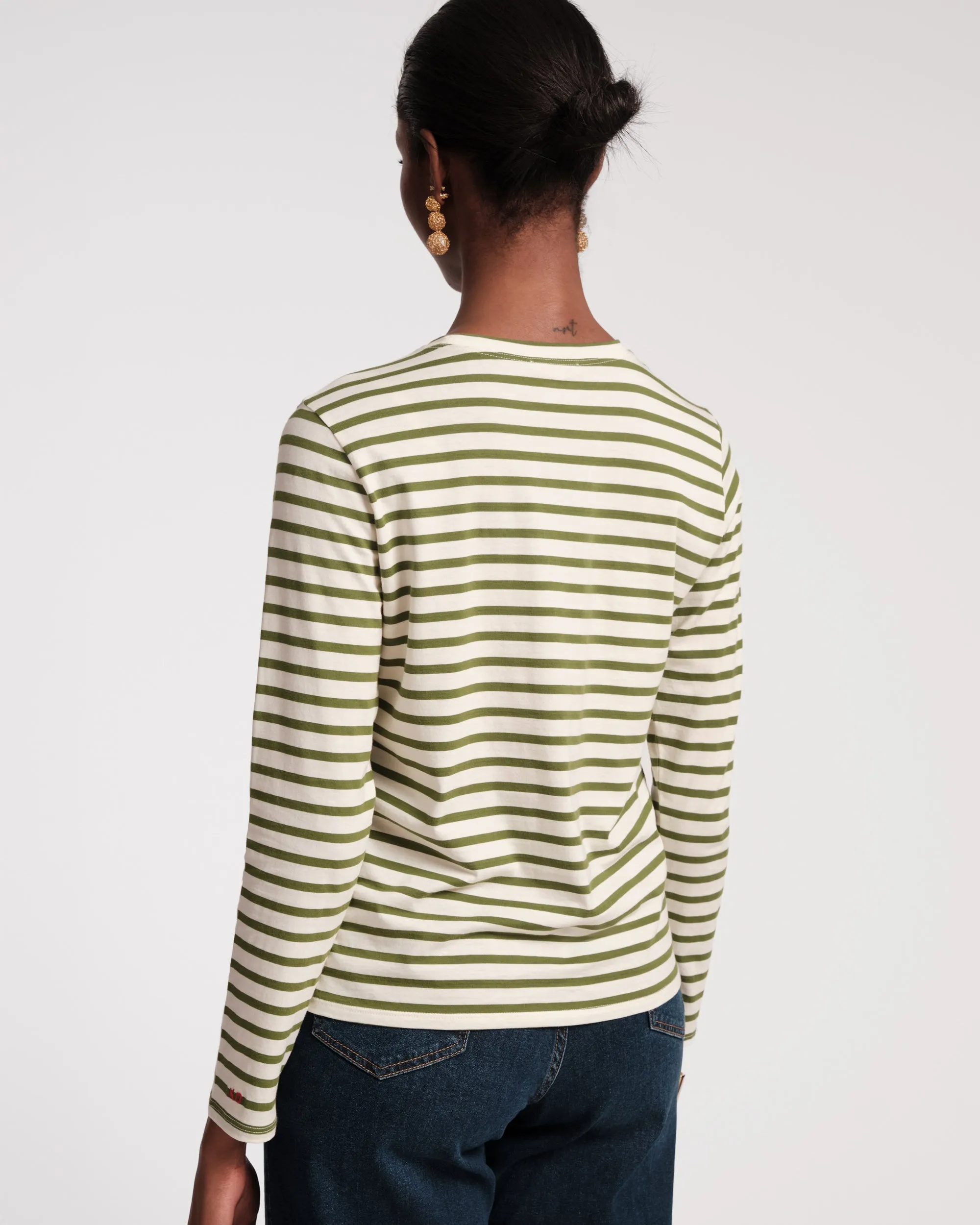 Long Sleeve Striped Tee Shirt Oyster Green