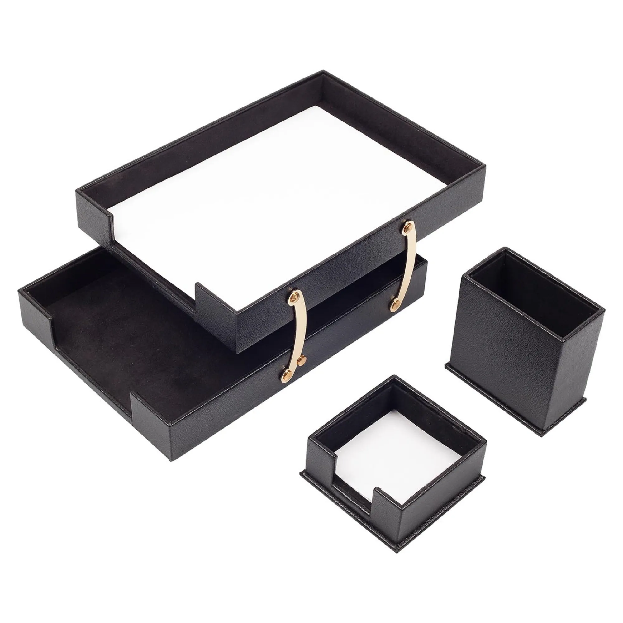 MOOG Leather Desk Set-3 Accessories-Double Document Tray - Green - 3 PCS