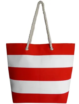 Ruby Striped Beach Bag with Rope Handles in Red / White
