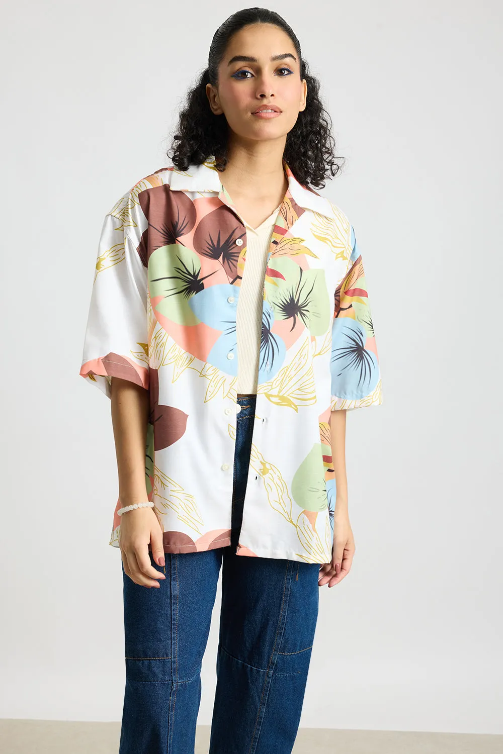Tropical Print Women's Resort Shirt